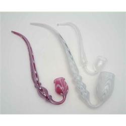 Three late Victorian Nailsea-type glass pipes, longest 18ins...