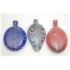 Image 1 : Three late Victorian Nailsea-type glass flasks, various colours and striped effects, largest 6.5i...
