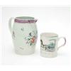 Image 1 : A late 18th century creamware baluster jug, painted with flower sprays, 6.75ins and an earthenwar...