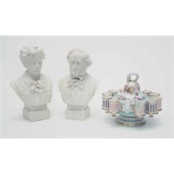 A pair of Victorian Robinson & Leadbetter parian busts, of Mendelssohn and Paderewski, 7.5ins bot...