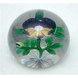 A mid-19th century French glass paperweight, possibly Baccarat, inset with a clematis design in g...