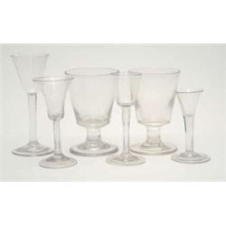 A collection of glassware, including 2 18th century cordial glasses and 2 wine glasses, 7.25ins a...