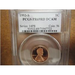 1993-S LINCOLN CENT PCGS PR69 RD DCAM