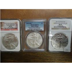 3 SLABBED AMERICAN SILVER EAGLES SEE DESCRIPTION 2012-W NGC MS69 FROM THE ANNUAL DOLLAR COIN SET, 20
