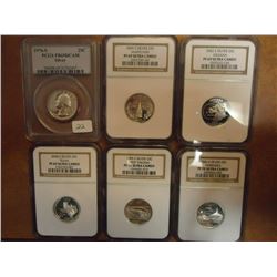 6 SLABBED WASHINGTON SILVER QUARTERS SEE DESCRIPT. 1976-S PCGS PR69 DCAM, 2000-S MARYLAND NGC PF69 U