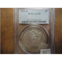 1921-D MORGAN SILVER DOLLAR PCGS AU50