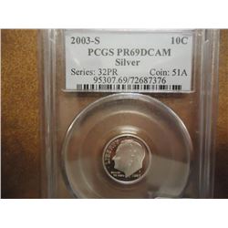 2003-S SILVER ROOSEVELT DIME PCGS PR69 DCAM