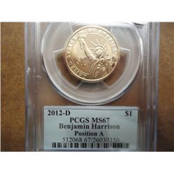 2012-D HARRISON DOLLAR PCGS MS67 POS. A