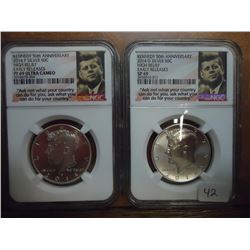 2014 KENNEDY SILVER 50TH ANNIV. HIGH RELIEF SET 2014-P NGC PF69 ULTRA CAMEO AND 2014-D  NGC SP69
