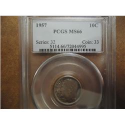 1957 SILVER ROOSEVELT DIME PCGS MS66 TONED