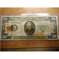 1934 $20 FEDERAL RESERVE NOTE GREEN SEAL AS SHOWN