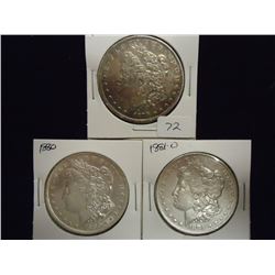1879, 1880 & 1881-O MORGAN SILVER DOLLARS