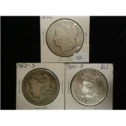 1892, 1902-S & (1904-O BU) MORGAN SILVER DOLLARS