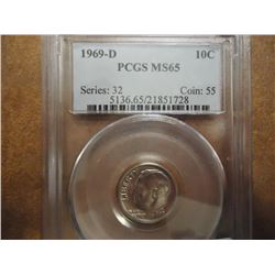 1969-D ROOSEVELT DIME PCGS MS65