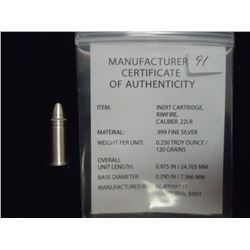 1/4 OZ. .999 FINE SILVER 22 CALIBER LONG BULLET