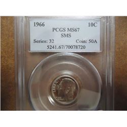 1966 SMS ROOSEVELT DIME PCGS MS67