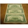 Image 2 : 3-$5 BILLS-1953 & 1963 US RED SEAL NOTES & 1953-A BLUE SEAL $1 SILVER CERTIFICATE