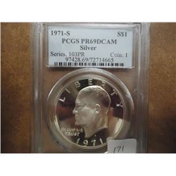 1971-S IKE SILVER DOLLAR PCGS PR69 DCAM