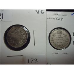 1921 & 1930 CANADA SILVER 10 CENTS