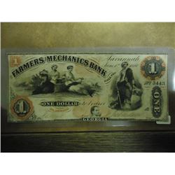 1860 FARMERS AND MECHANICS BANK, GEORGIA $1 OBSOLETE BANK NOTE, HAND SIGNED AND NUMBERED