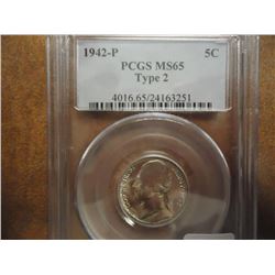 1942-P TYPE 2  35% SILVER JEFFERSON WAR NICKEL PCGS MS65