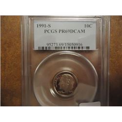 1991-S ROOSEVELT DIME PCGS PR69 DCAM