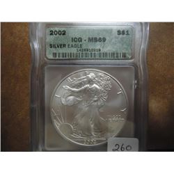 2002 AMERICAN SILVER EAGLE ICG MS69