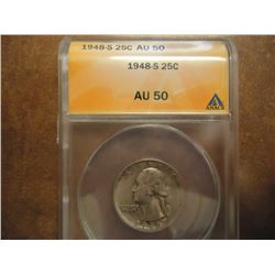 1948-S WASHINGTON SILVER QUARTER ANACS AU50