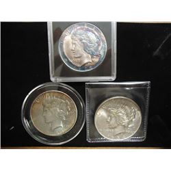 1922-S, 1926-D & 1934-D PEACE SILVER DOLLARS 1922 HAS GREAT BLUE TONING ON OBV.