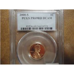 2000-S LINCOLN CENT PCGS PR69RD DCAM