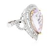 Image 2 : 14KT White and Yellow Gold 12.79 ctw Kunzite and Diamond Ring