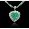 Image 2 : 14-18KT White Gold 23.29 ctw Emerald and Diamond Necklace