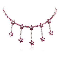 14KT White Gold 9.80 ctw Ruby and Diamond Necklace