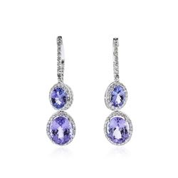 14KT White Gold 8.10 ctw Tanzanite and Diamond Earrings