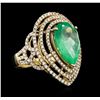 Image 2 : 14KT Yellow Gold GIA Certified 7.70 ctw Emerald and Diamond Ring