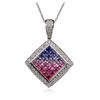 Image 2 : 14KT White Gold 2.45 ctw Sapphire and Diamond Pendant With Chain