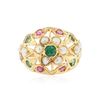 Image 1 : 14KT Yellow Gold 0.50 ctw Emerald, Ruby and Pearl Ring