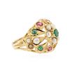 Image 2 : 14KT Yellow Gold 0.50 ctw Emerald, Ruby and Pearl Ring