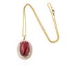 Image 1 : 14KT Yellow Gold 49.58 ctw Ruby and Diamond Pendant With Chain