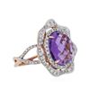 Image 2 : 14KT Rose Gold 8.25 ctw Amethyst and Diamond Ring