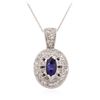 Image 2 : 14KT White Gold 0.80 ctw Sapphire and Diamond Pendant With Chain