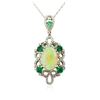 Image 1 : 14KT White Gold 6.56 ctw Opal, Emerald and Diamond Pendant With Chain