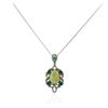 Image 2 : 14KT White Gold 6.56 ctw Opal, Emerald and Diamond Pendant With Chain