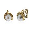 Image 2 : 18KT Yellow Gold Pearl and Diamond Earrings