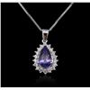 Image 2 : 14KT White Gold 3.98 ctw Tanzanite and Diamond Pendant With Chain