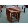 Image 1 : Four piece stacking nesting table each with metal inlaid tops and smallest one has a small drawer
