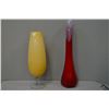 Image 1 : Two pieces of art glass including 19" champagne colour vase on clear base and candy apple red vase 2
