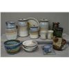 Image 1 : Large selection of artisan hand made pottery including pitcher, canister set, bowls, raku vase etc.