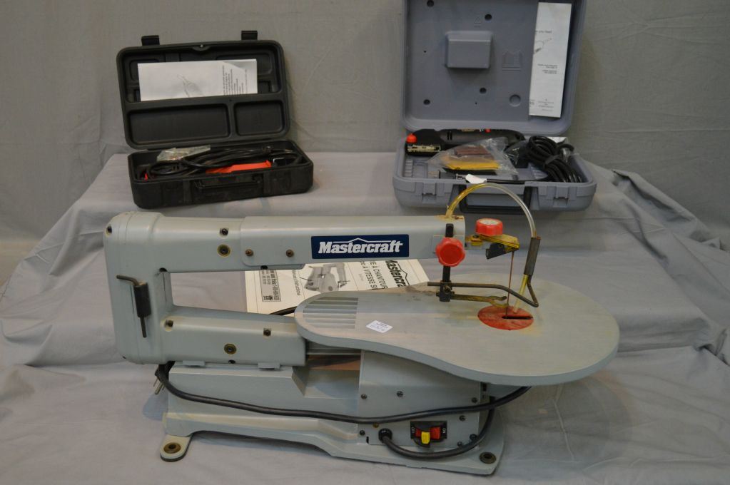 Mastercraft scroll saw, a Jobmate rotary tool with bits and a Dremel