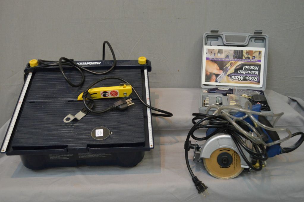 Mastercraft tile saw, a 4 1/2" Powerfist diamond saw and a Roto Matic